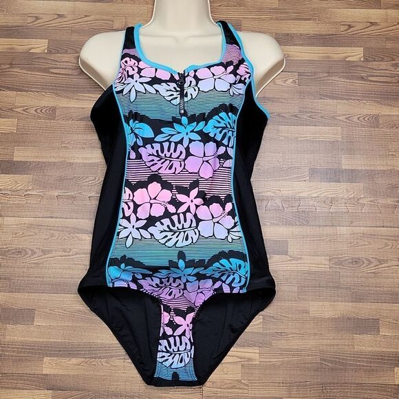 Zero Posur Tropical Print Swim Suit Size 18.5 - Picture 2 of 16